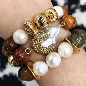 Picasso agate and fresh water pearl set
